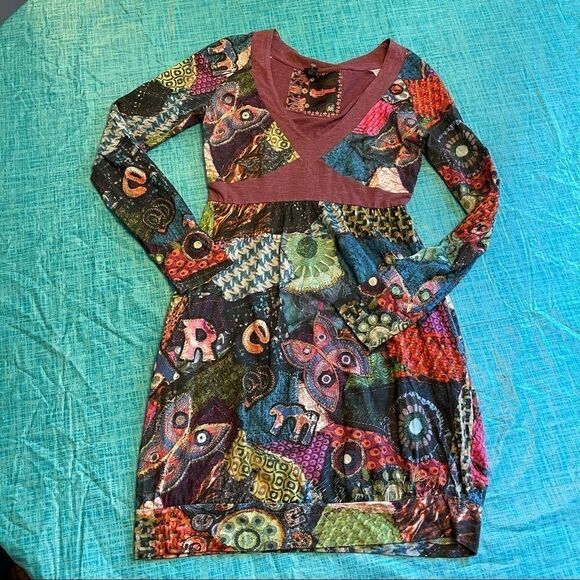 Desigual Colorful Print Retro Boho Dress Medium - Picture 4 of 14